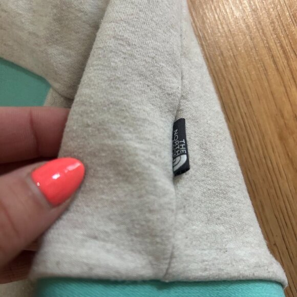 💠 The North Face Pullover Women's L Stretch Logo Casual Elastic Blue Beige EUC - Picture 2 of 4